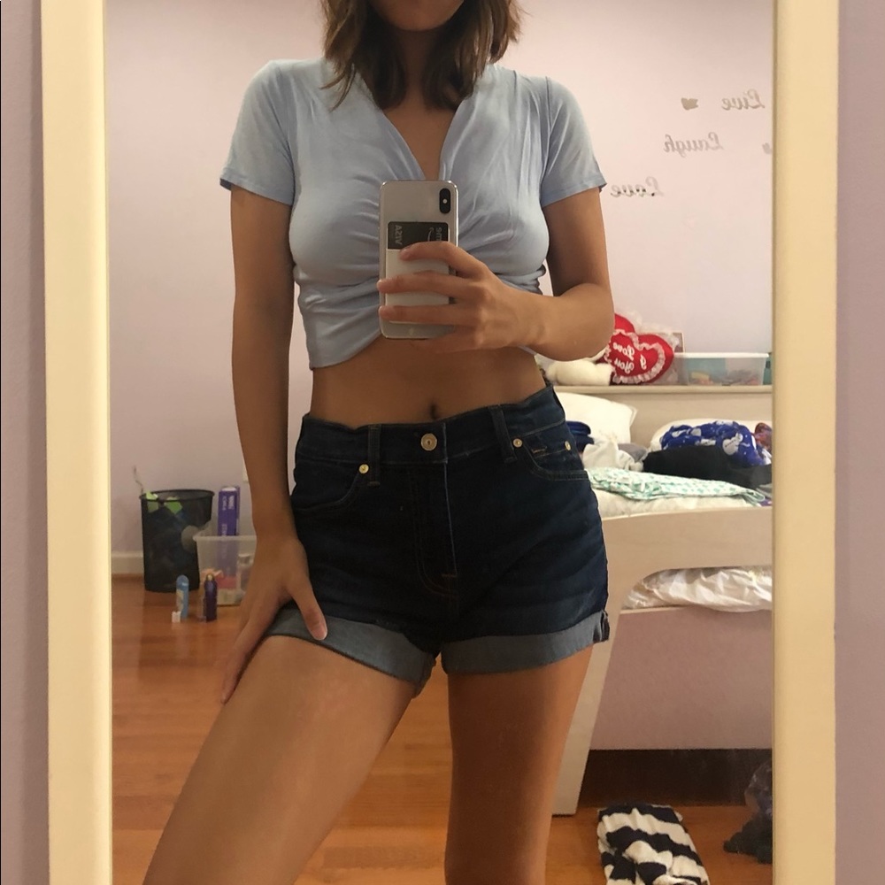 7 For All Mankind Blue Denim Shorts